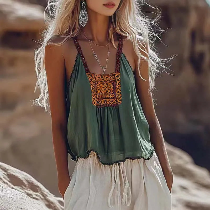 blusa de lino retro étnica de verano , top sexy informal