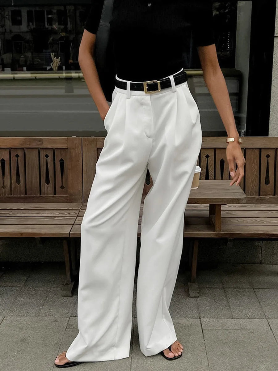 Pantalones blancos de mujer estilo lujo ligero