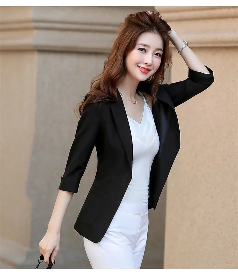 Blazer pequeño de algodón y lino para mujer