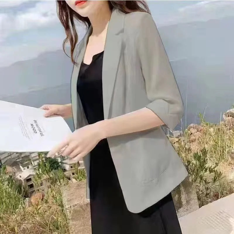Blazer pequeño de algodón y lino para mujer
