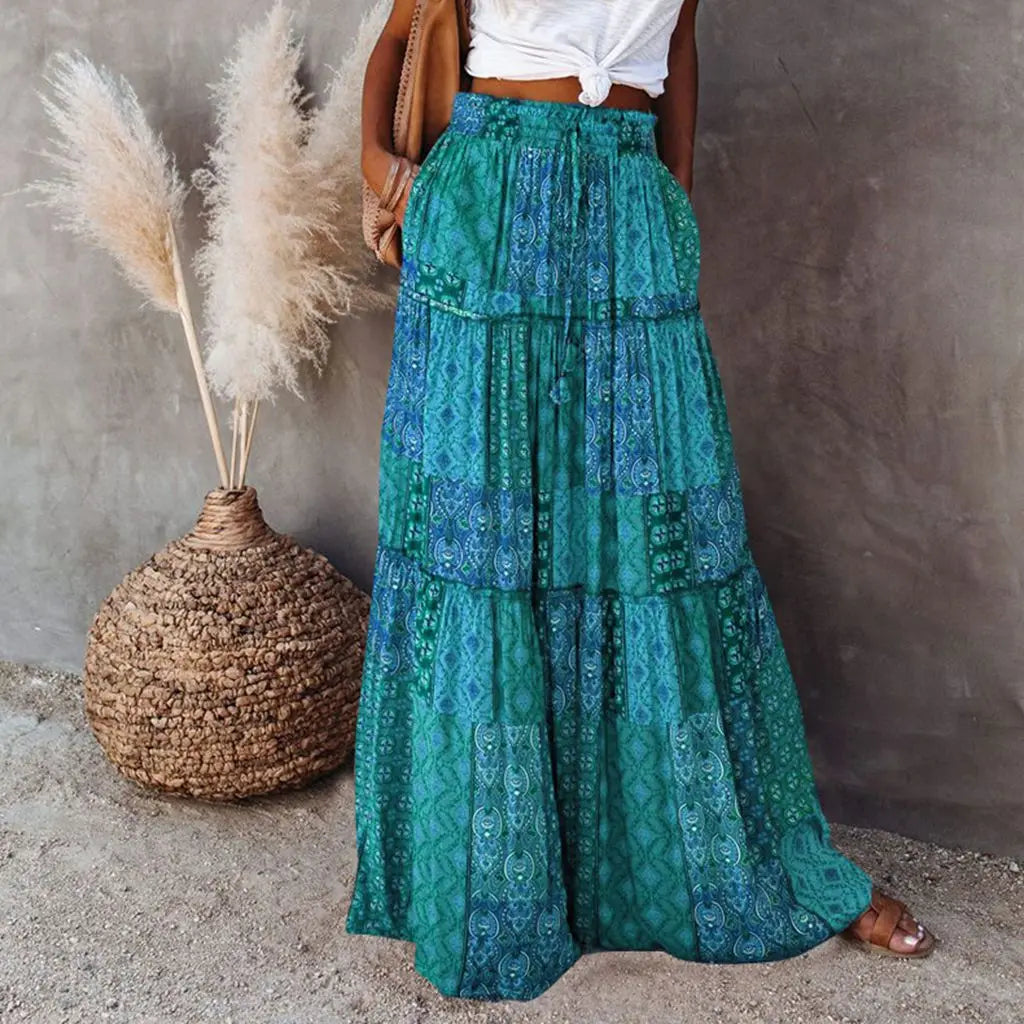 Falda larga bohemia retro Y2K de verano