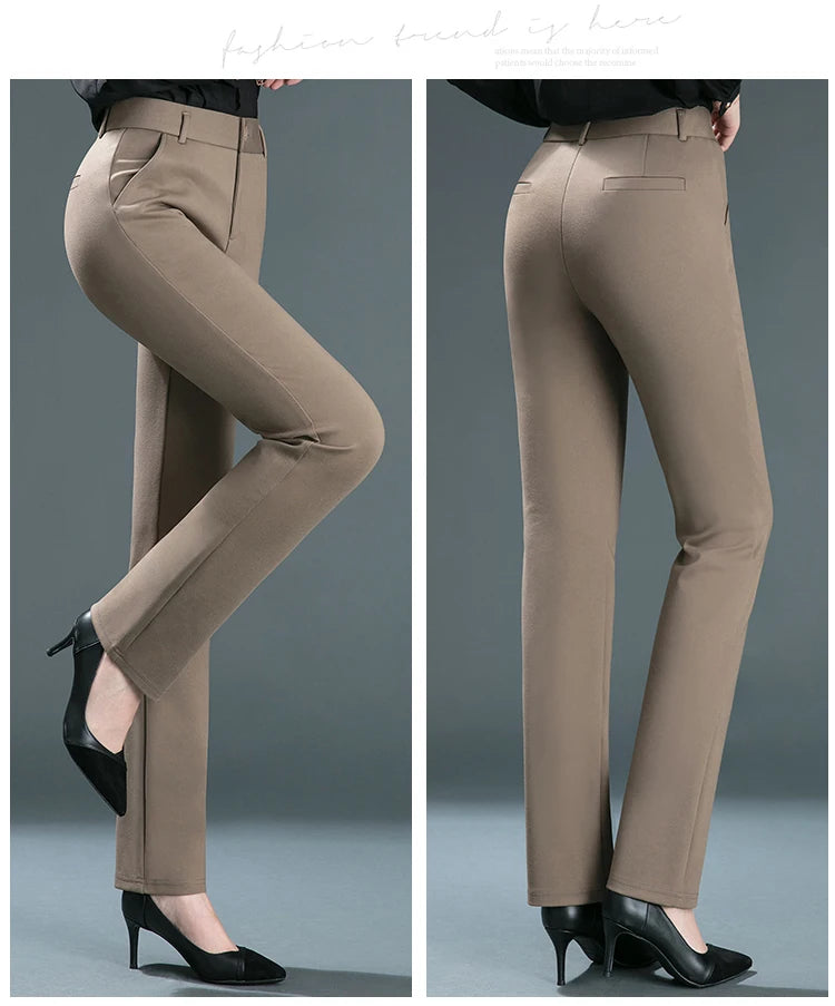 Pantalones rectos finos de cintura alta con elástico