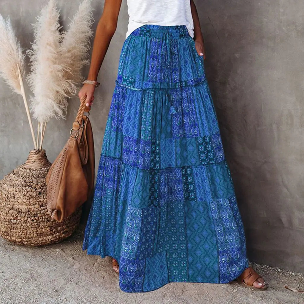 Falda larga bohemia retro Y2K de verano