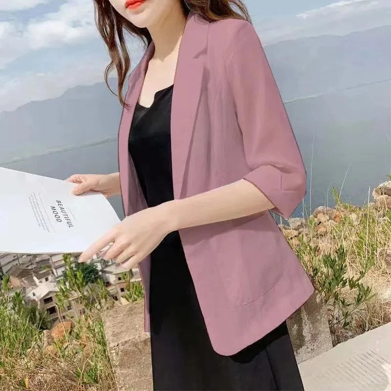 Blazer pequeño de algodón y lino para mujer