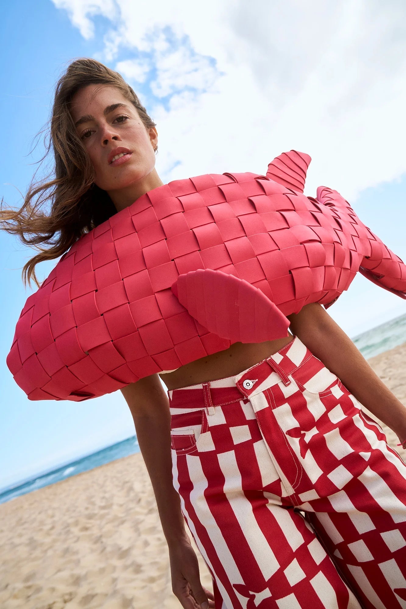 Pantalones de Pierna Ancha a Rayas con Estampado de Peces