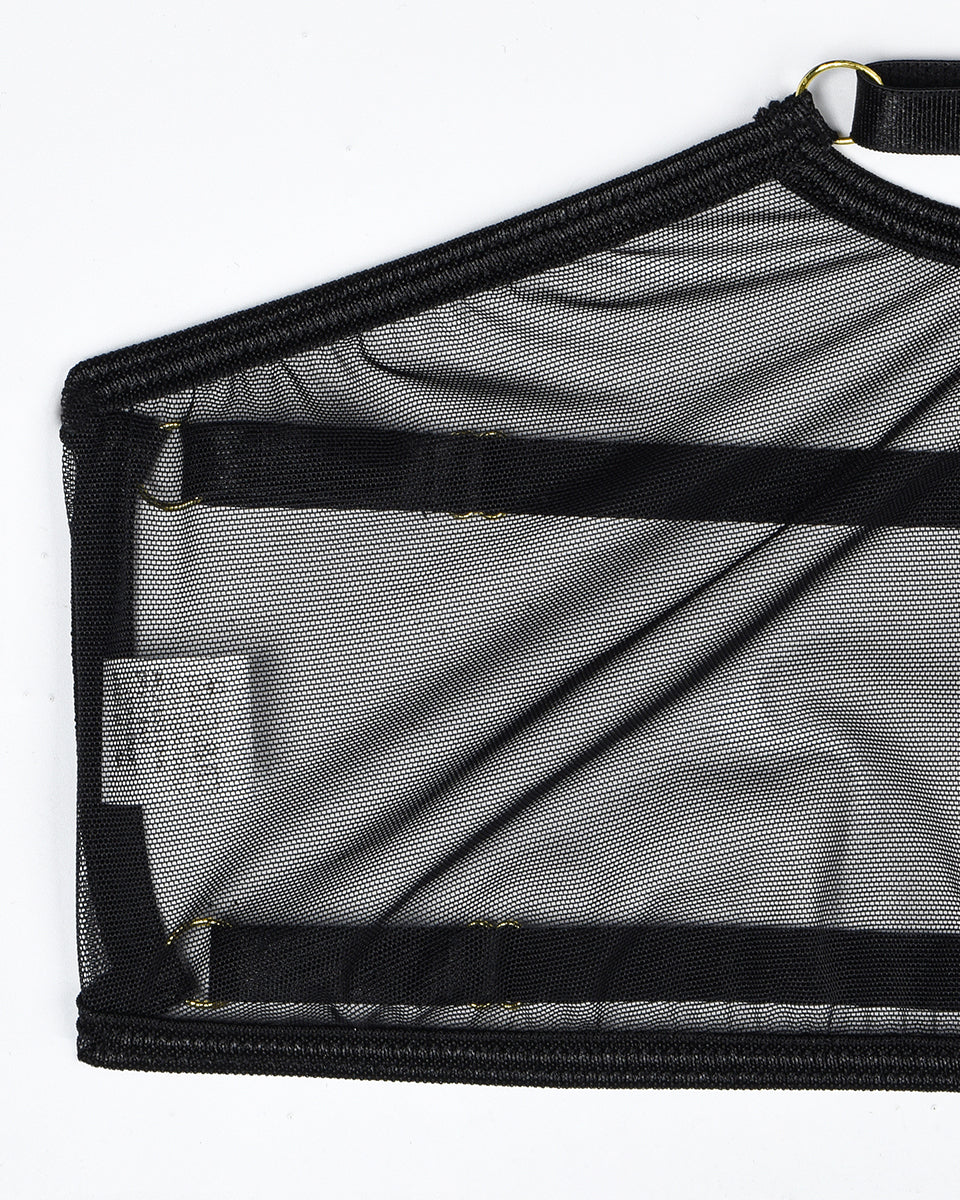 Conjunto de Lencería de 4 Piezas con Malla Transparente (Sostén y Tanga)