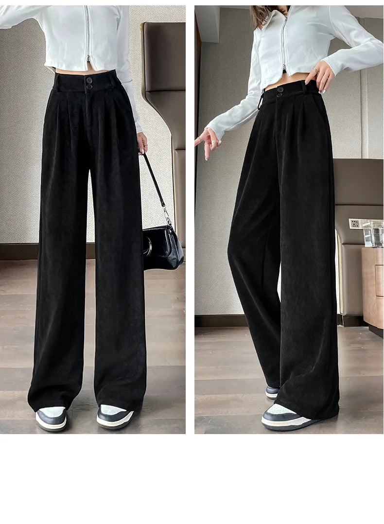 Pantalones anchos de terciopelo marrón casuales VigoAnne 2025