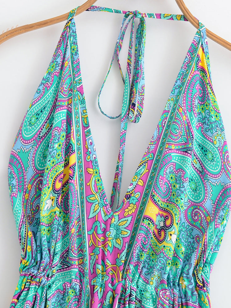 Strapless Vacation Summer Boho Dress – Flowy Halter Maxi for Beach Days