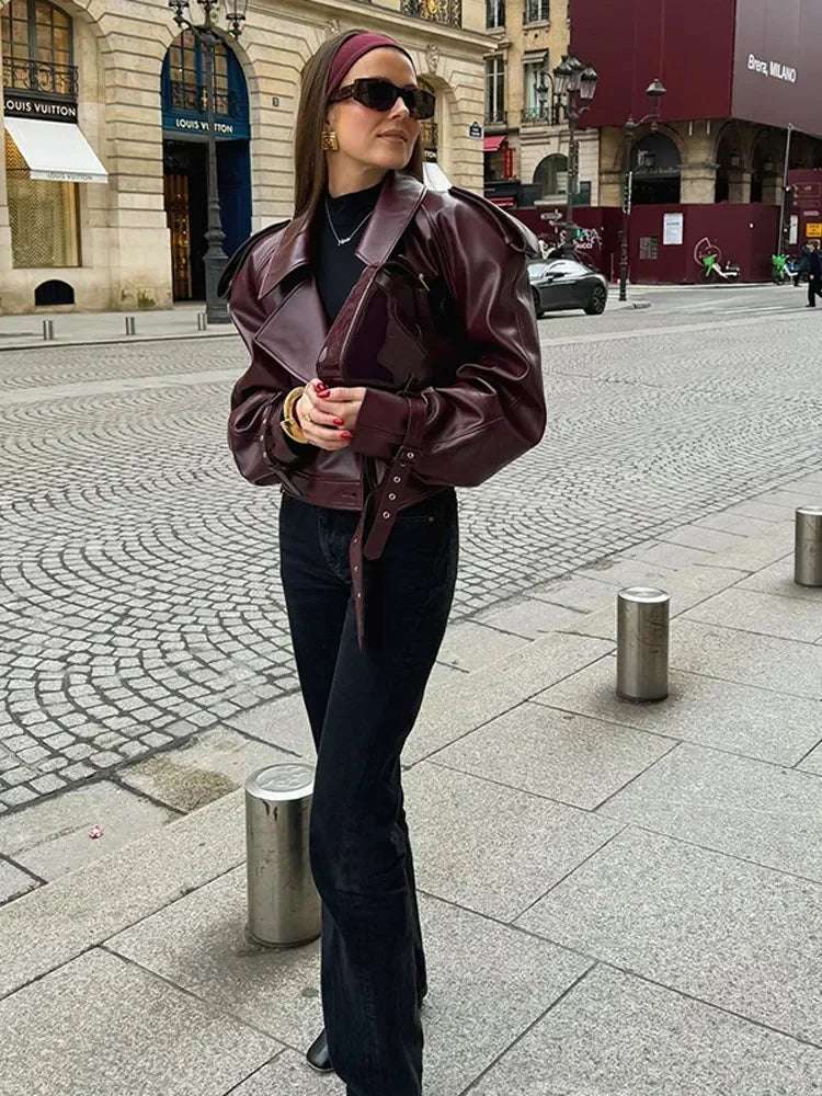 Burgundy Faux Leather Jacket