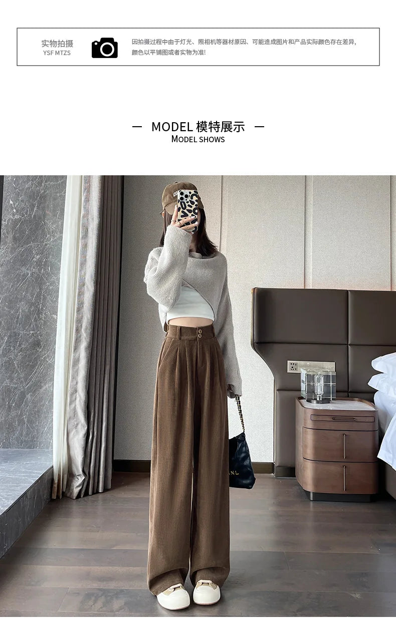 Pantalones anchos de terciopelo marrón casuales VigoAnne 2025