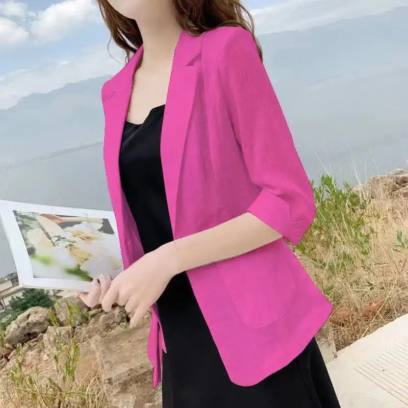 Blazer pequeño de algodón y lino para mujer