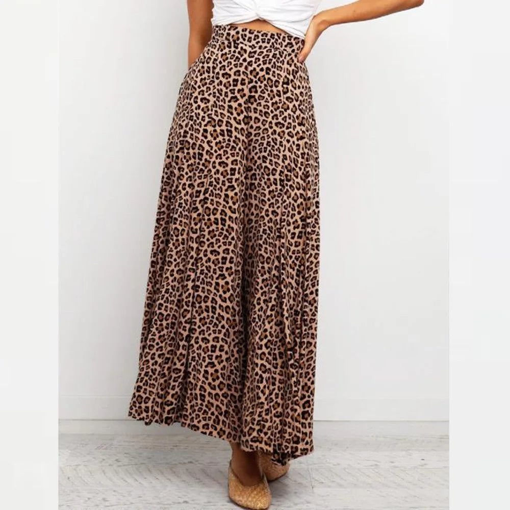 Falda anchos de verano , estilo bohemio, con estampado de leopardo