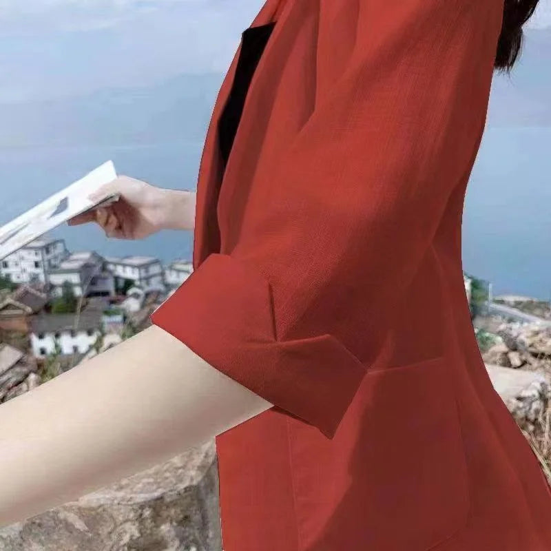 Blazer pequeño de algodón y lino para mujer