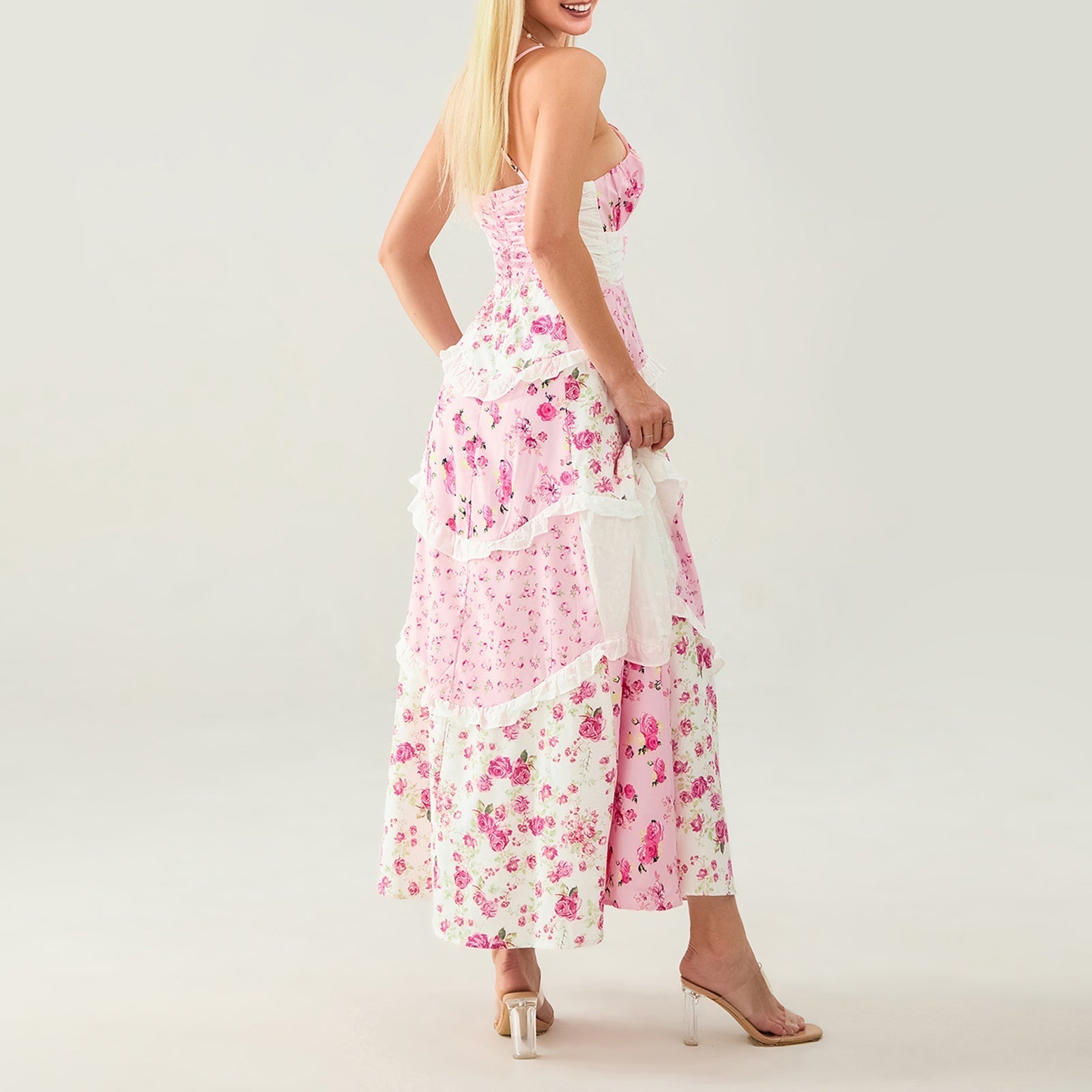 Isla Boho Maxi Dress – Pink Floral Layered Dress for Summer