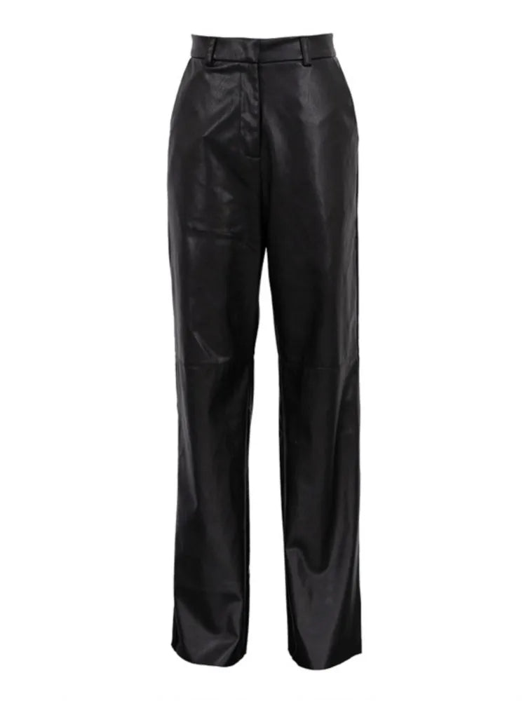 Pantalones de cuero sintético de color liso