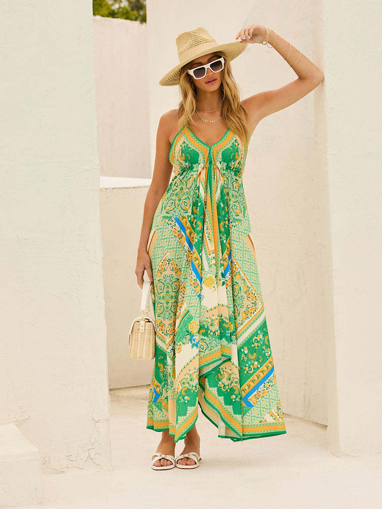 Bohemian Floral Dress – Tropical Halter Dress for Summer Freedom