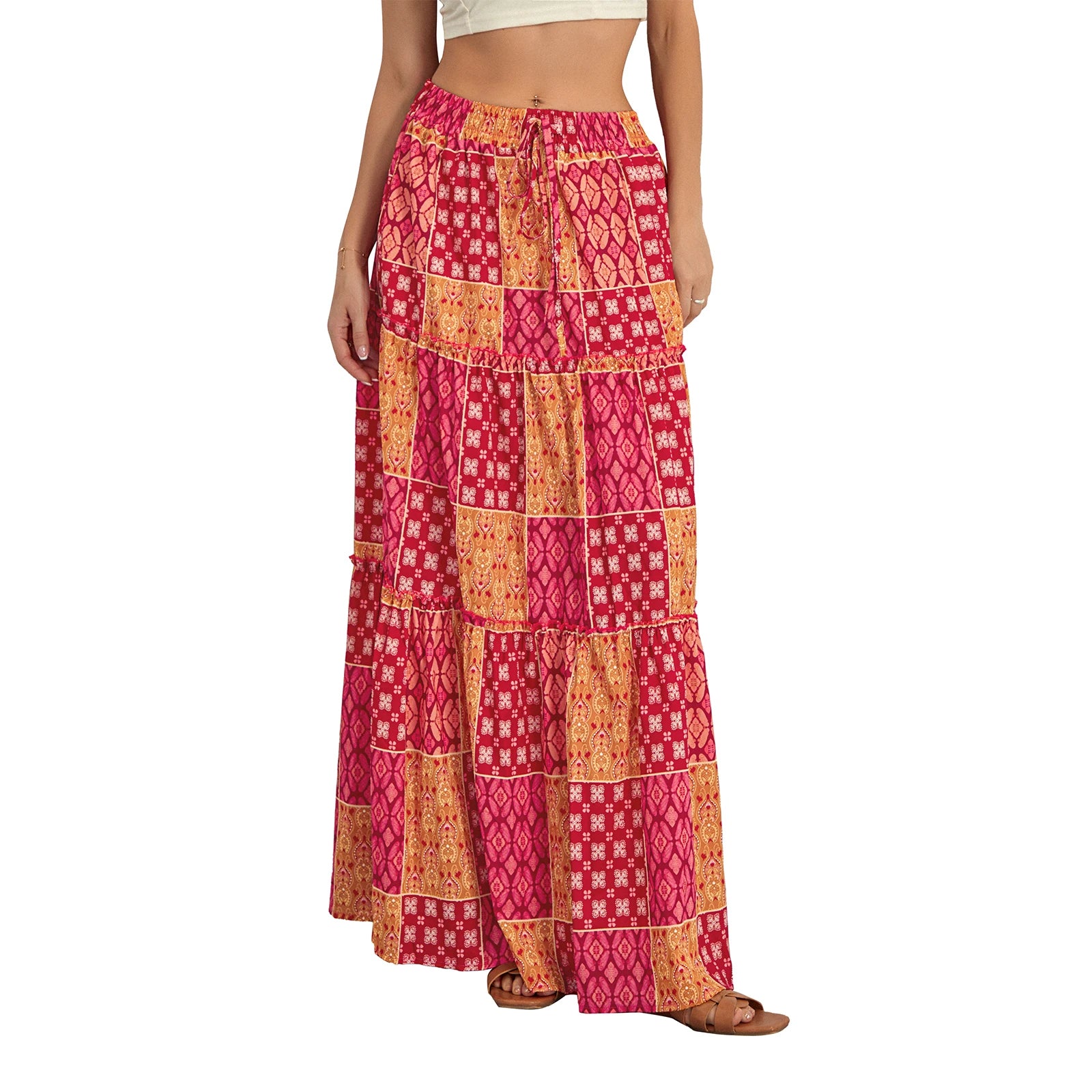 Falda larga bohemia retro Y2K de verano