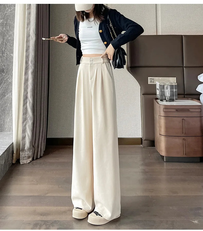 Pantalones anchos de terciopelo marrón casuales VigoAnne 2025