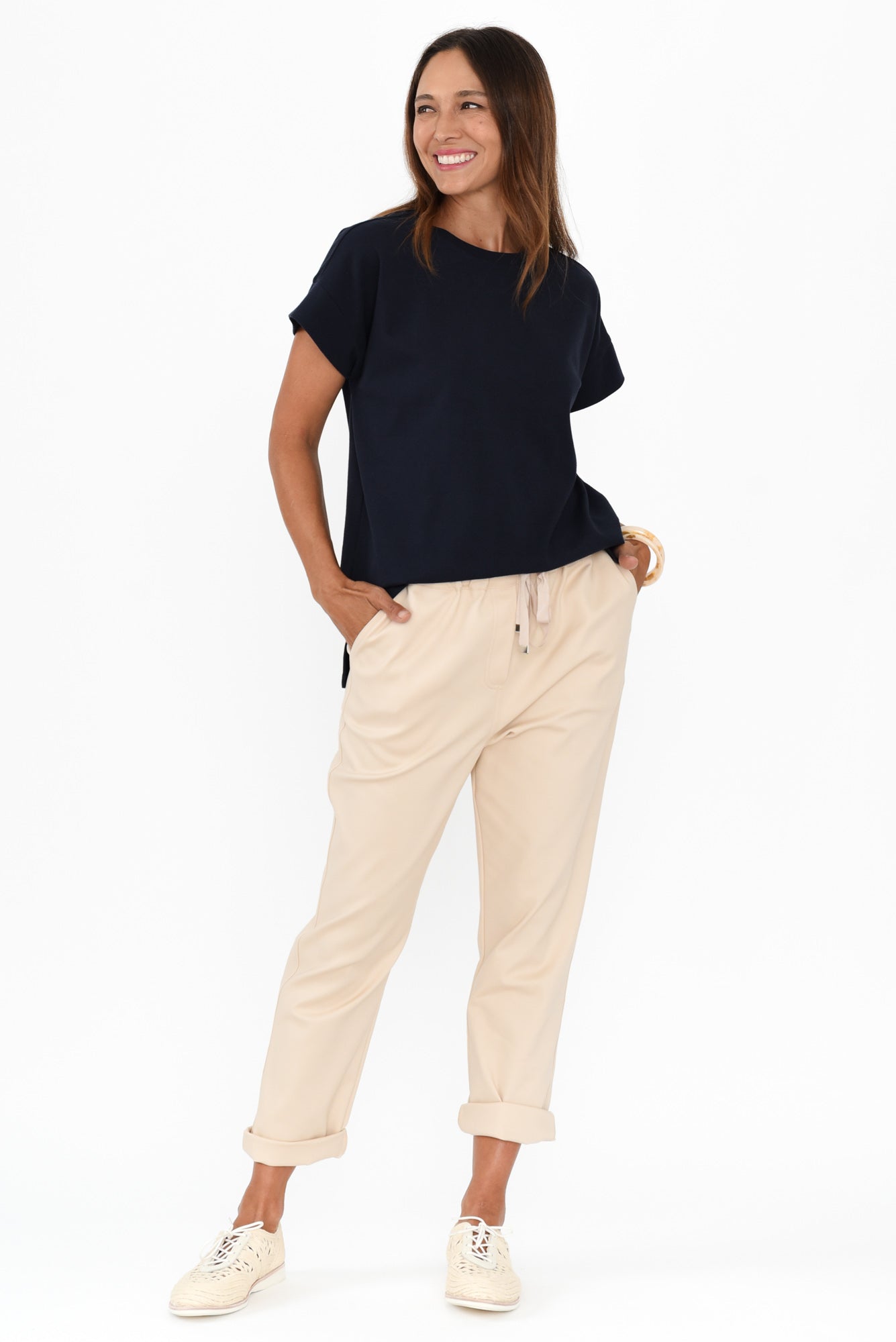 Pantalones con cordón crema Kenzie