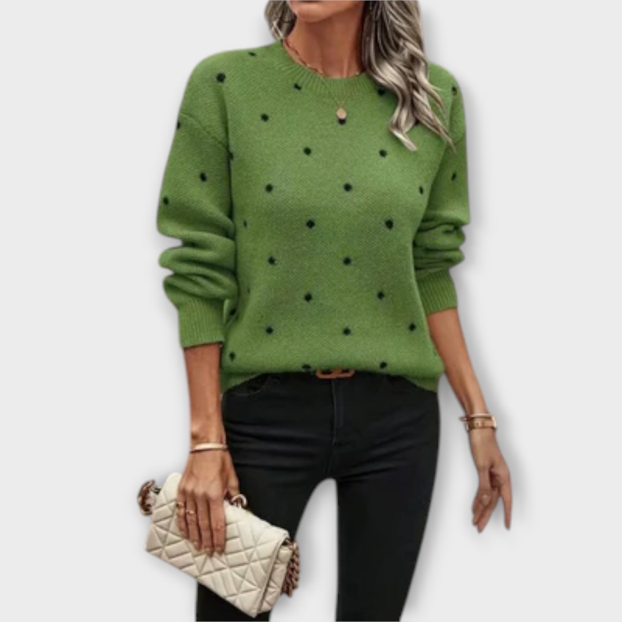 Ava - Comfortable knitted sweater with long sleeves and polka dot pattern
