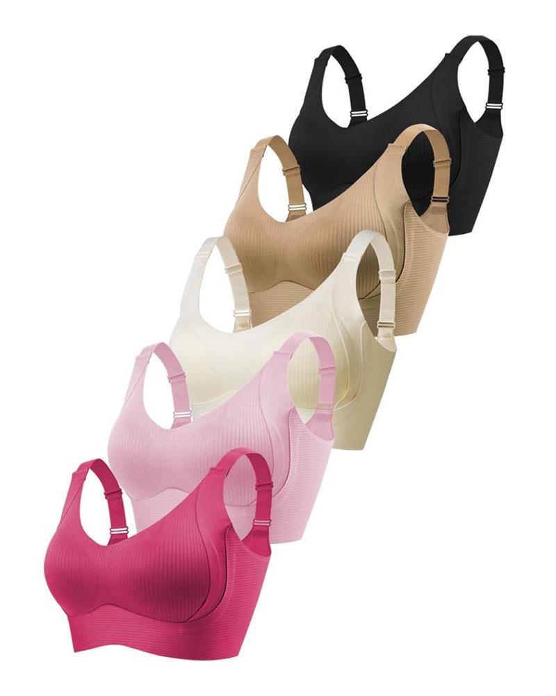 Women's Solid Color Four Rows Adjustable Wireless Bra