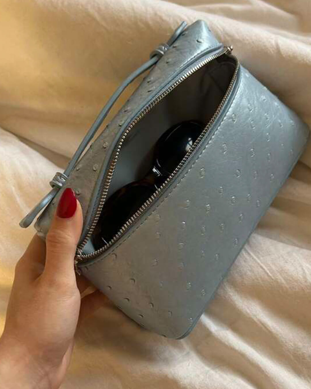 Harper Ostrich inspired Leather Vanity Bag