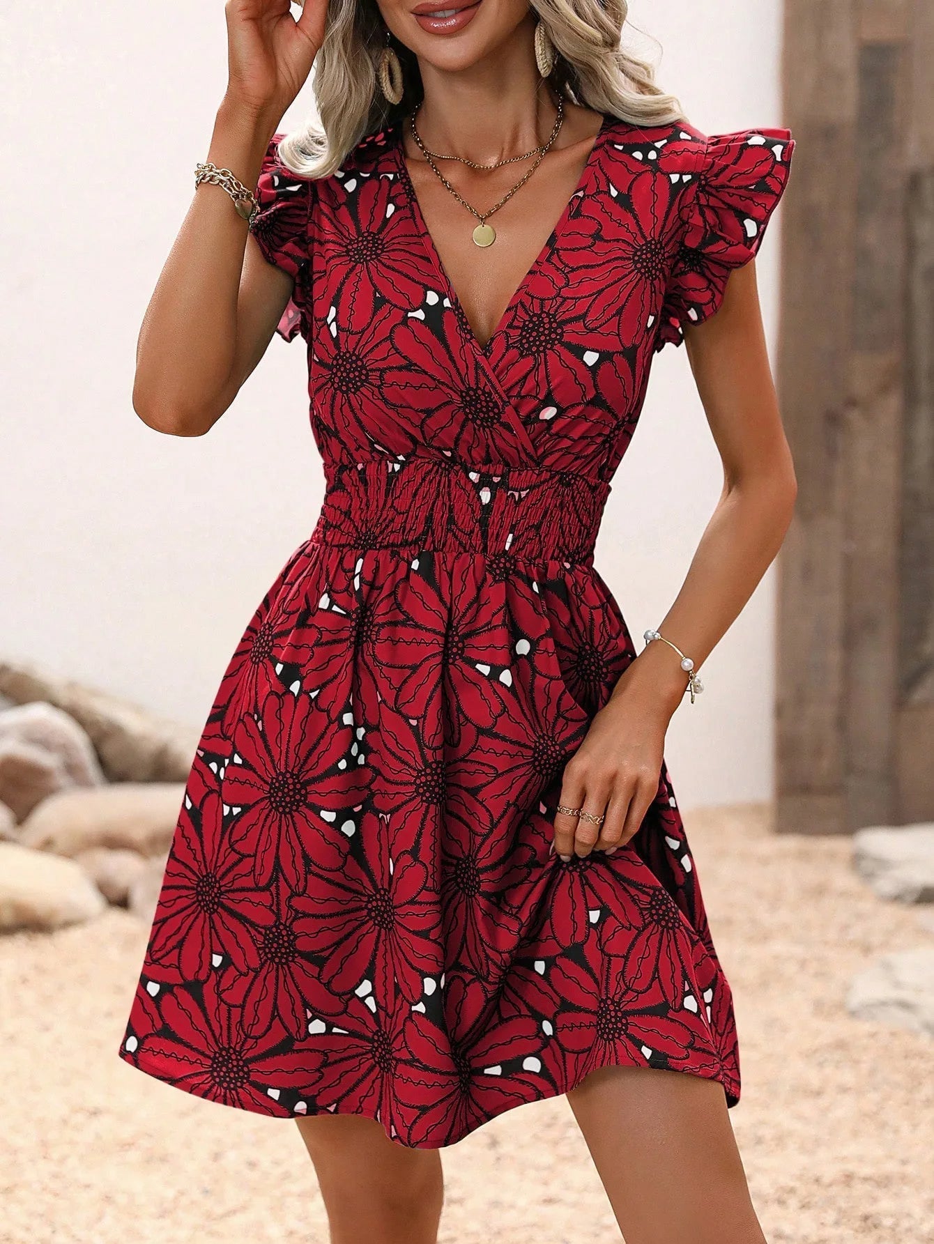 Chic Flower Print A-Line Dress
