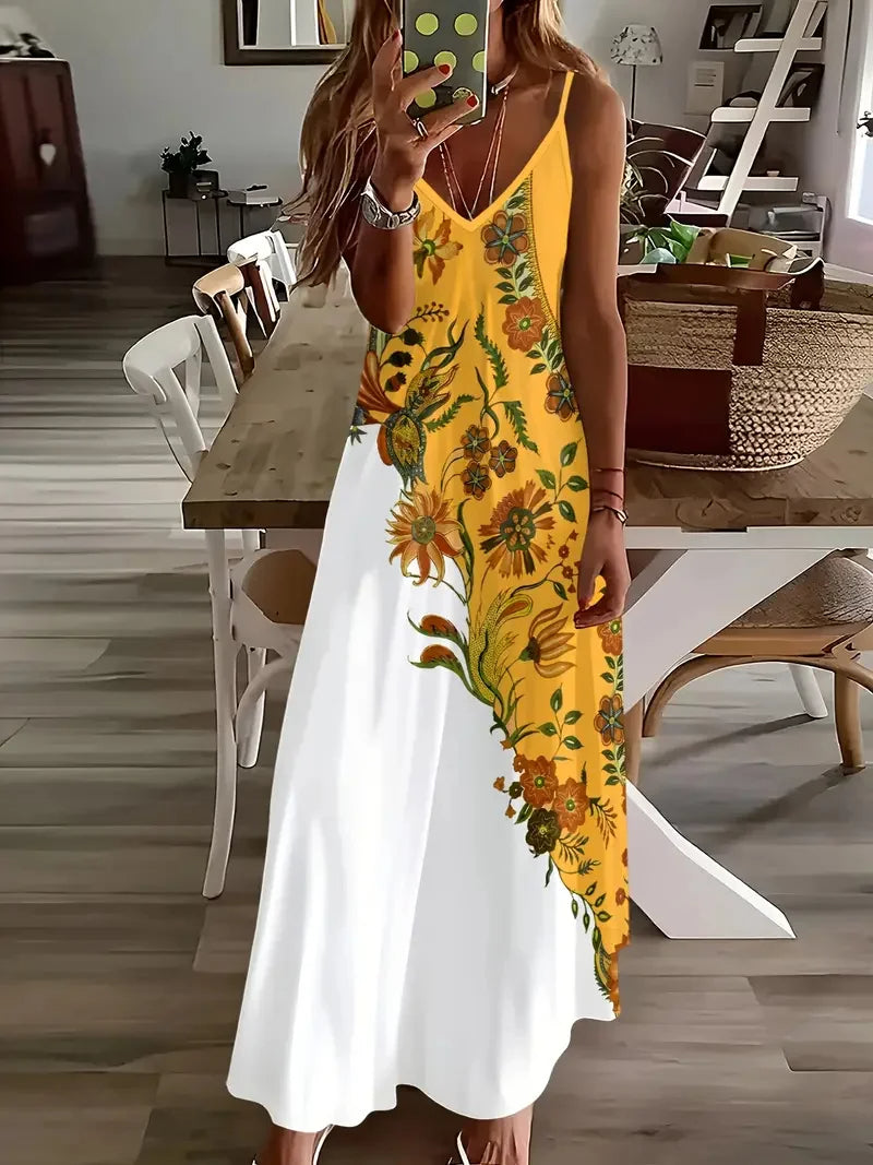 Bohemian Casual Dress – Artistic Spaghetti Strap Maxi for Relaxed Days