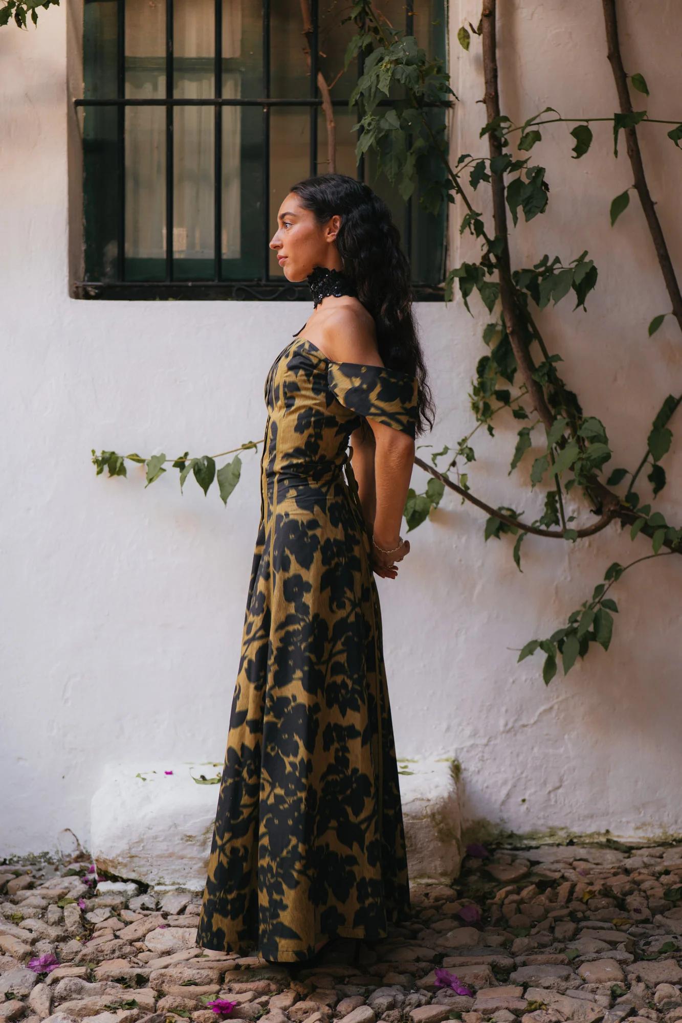 Vintage Print Strapless Maxi Dress