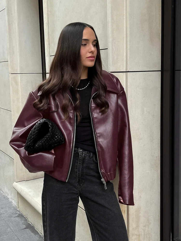 Stylish Lapel Leather Biker Jacket