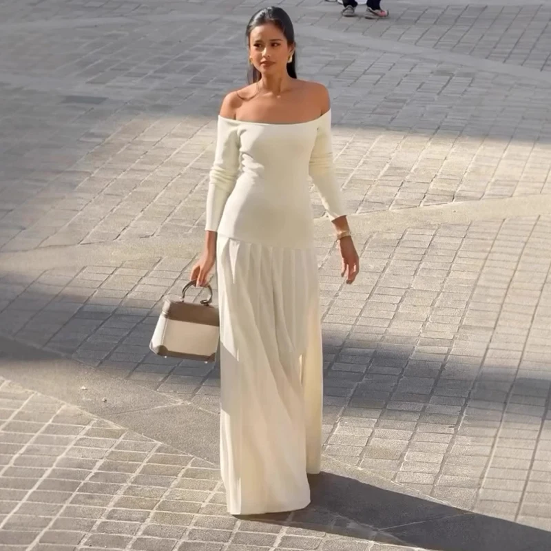 Knit Off Shoulder Maxi Dress - Ivory