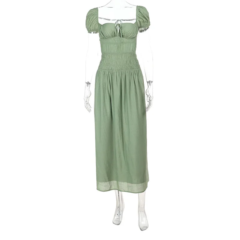 French Strapless Dress – Puff Sleeve Vintage-Inspired Midi