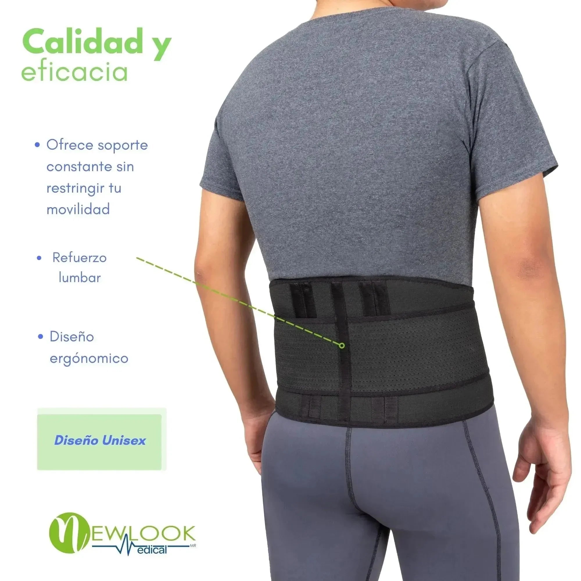 NEWLOOK MEDICAL Soporte Sacro Lumbar Alto - Alta Compresión – Ajustable - 4 Varillas flexibles