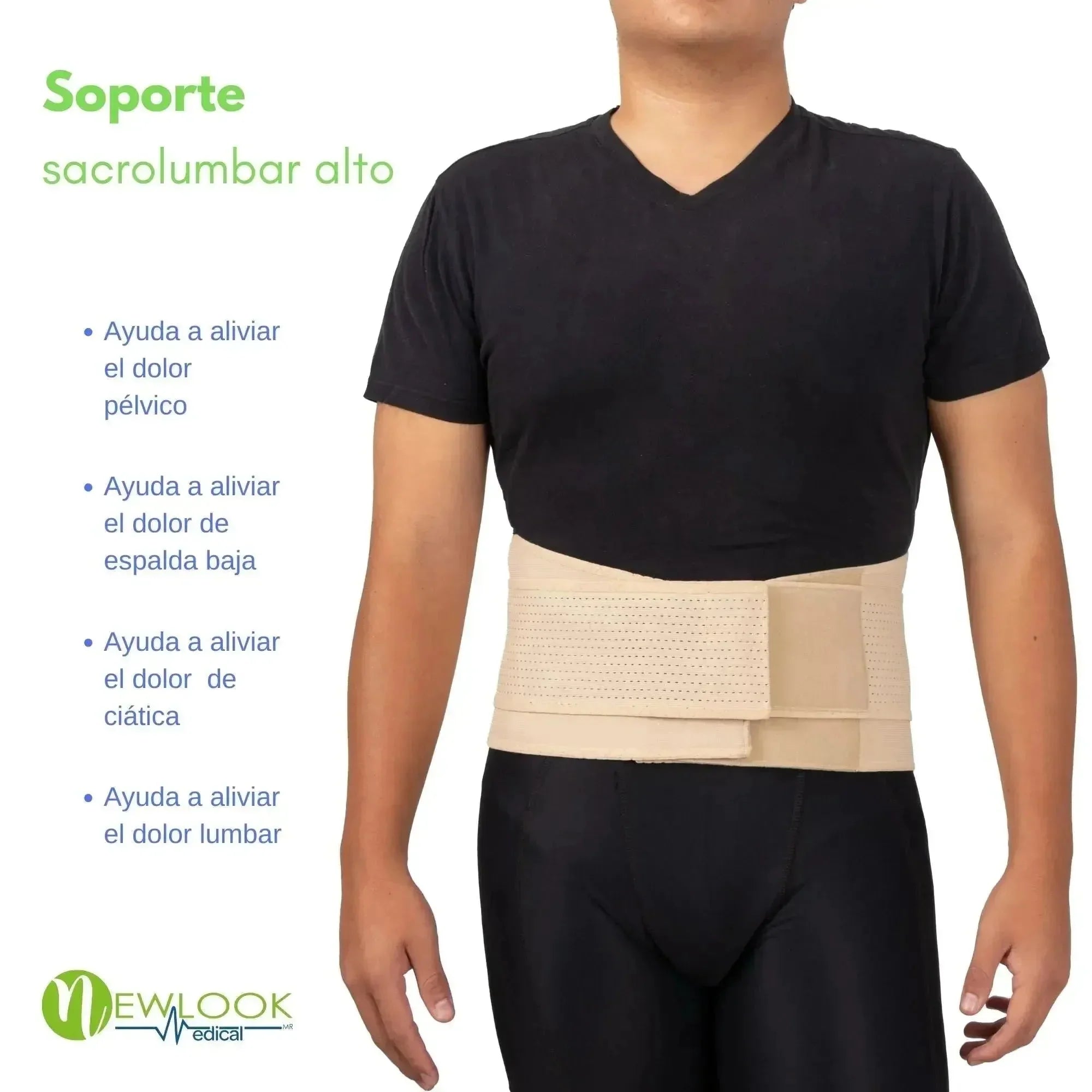 NEWLOOK MEDICAL Soporte Sacro Lumbar Alto - Alta Compresión – Ajustable - 4 Varillas flexibles