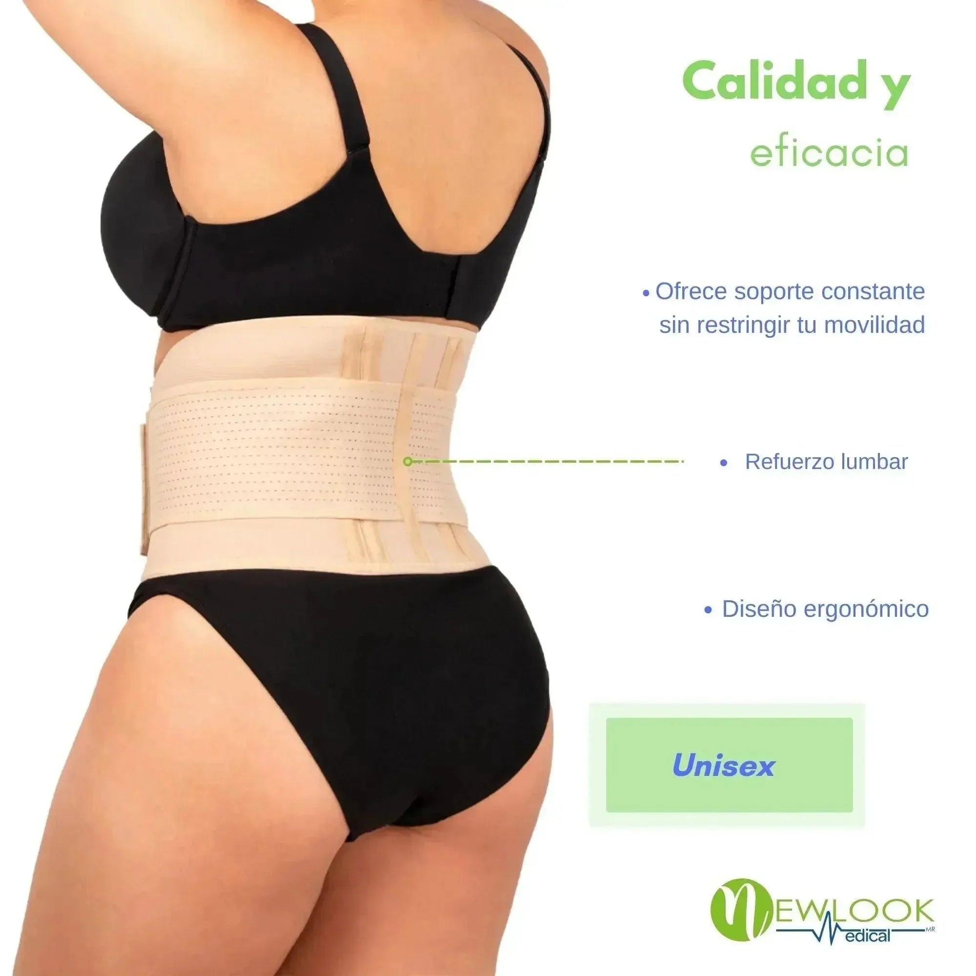 NEWLOOK MEDICAL Soporte Sacro Lumbar Alto - Alta Compresión – Ajustable - 4 Varillas flexibles