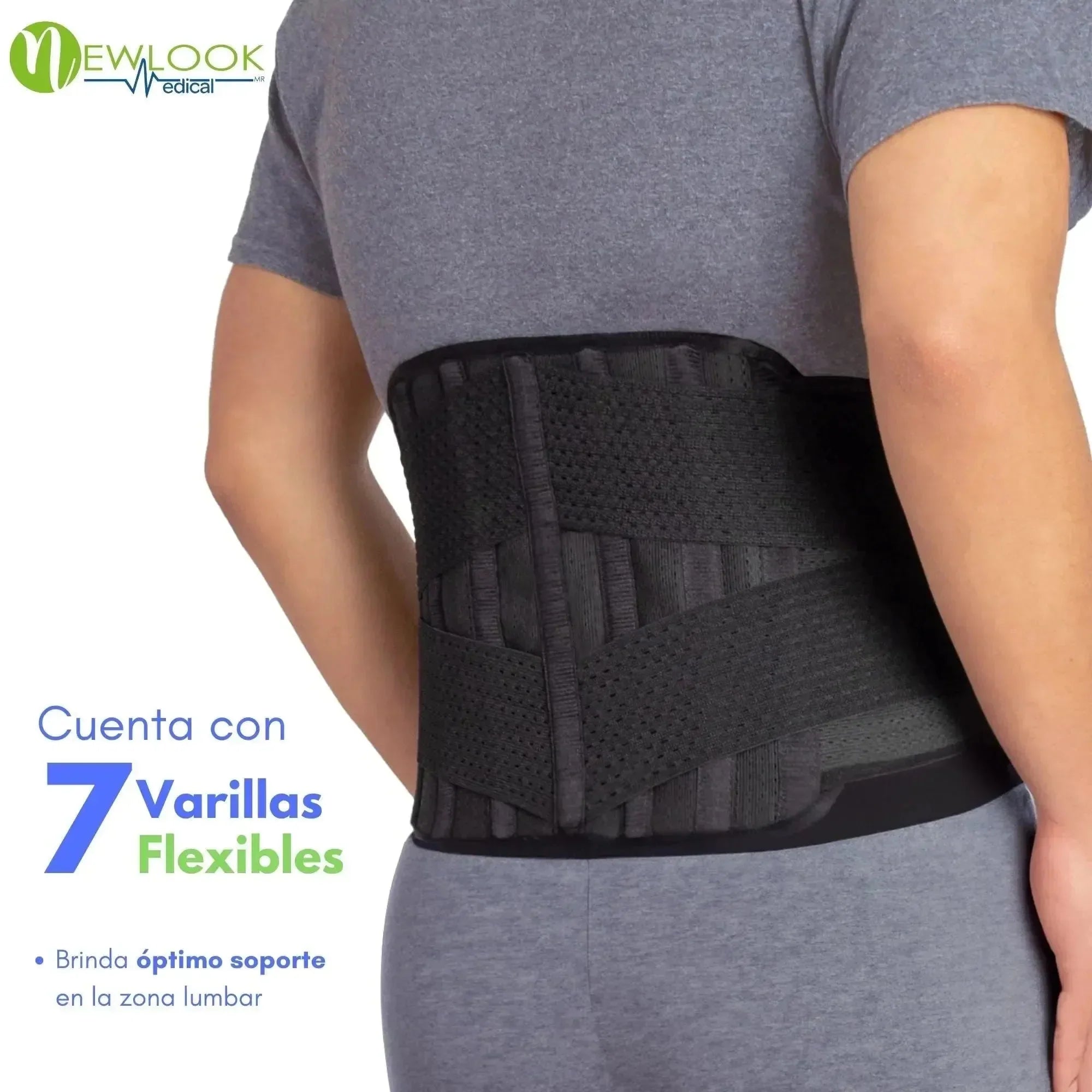 NEWLOOK MEDICAL Soporte Sacro Lumbar con Doble Ajuste - Alta Compresión - 7 Varillas flexibles