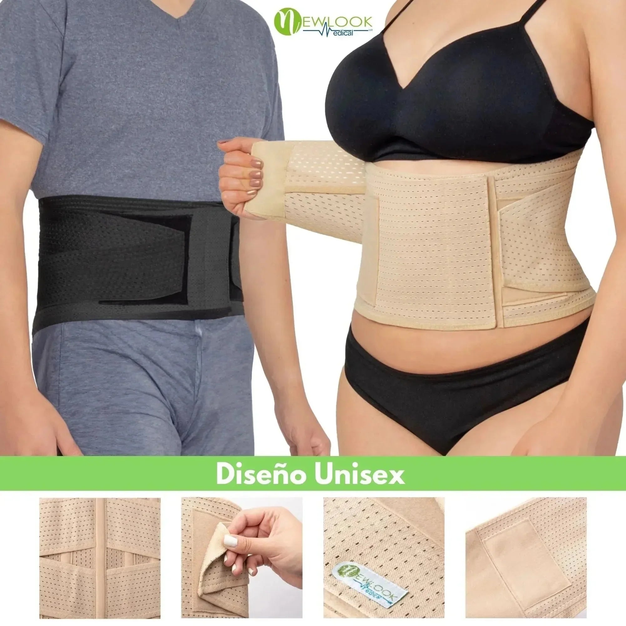 NEWLOOK MEDICAL Soporte Sacro Lumbar con Doble Ajuste - Alta Compresión - 7 Varillas flexibles