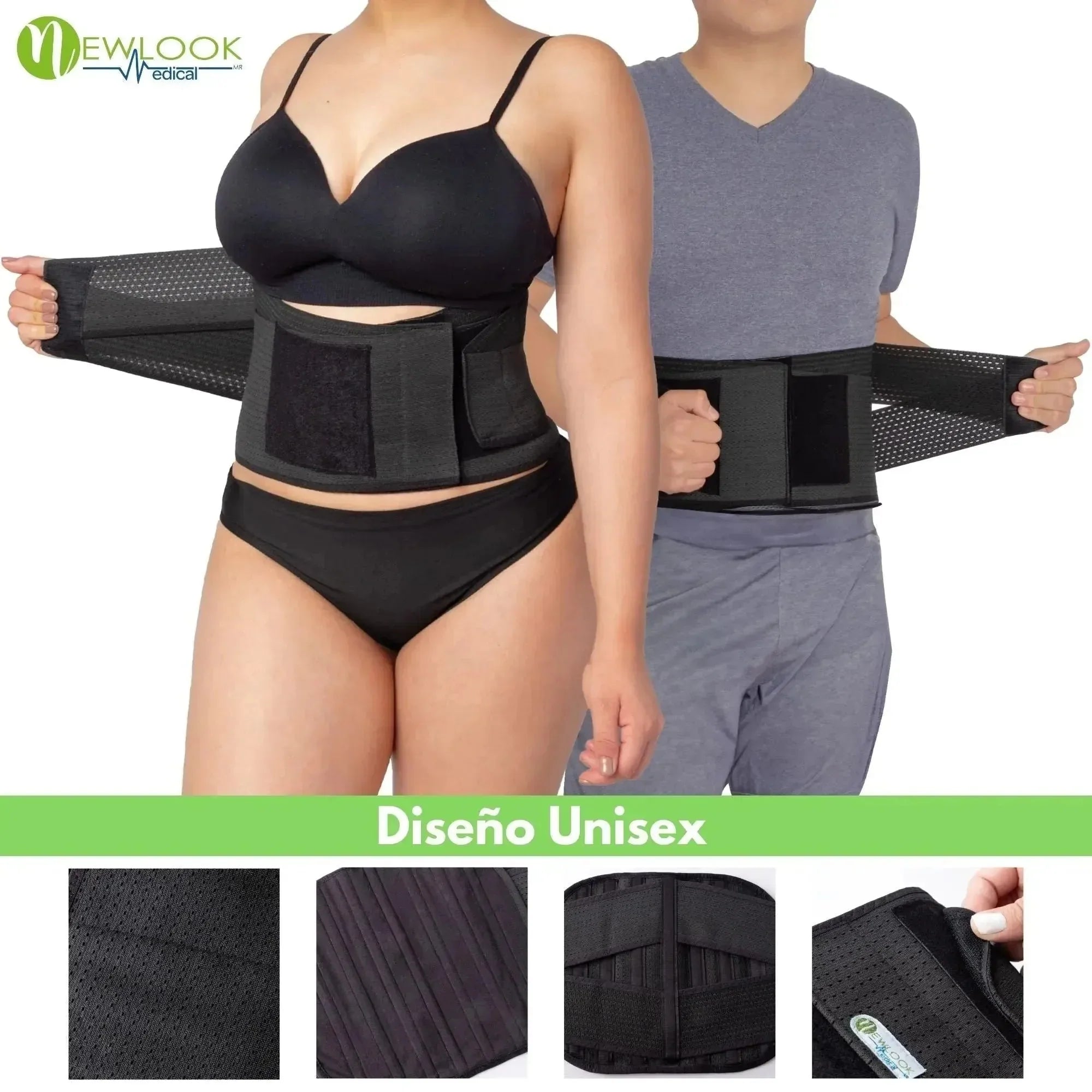 NEWLOOK MEDICAL Soporte Sacro Lumbar con Doble Ajuste - Alta Compresión - 7 Varillas flexibles