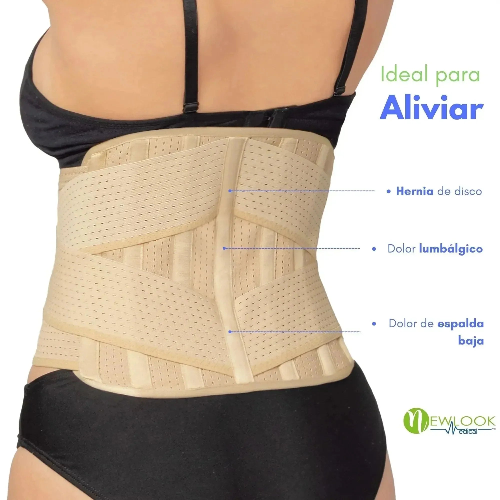 NEWLOOK MEDICAL Soporte Sacro Lumbar con Doble Ajuste - Alta Compresión - 7 Varillas flexibles