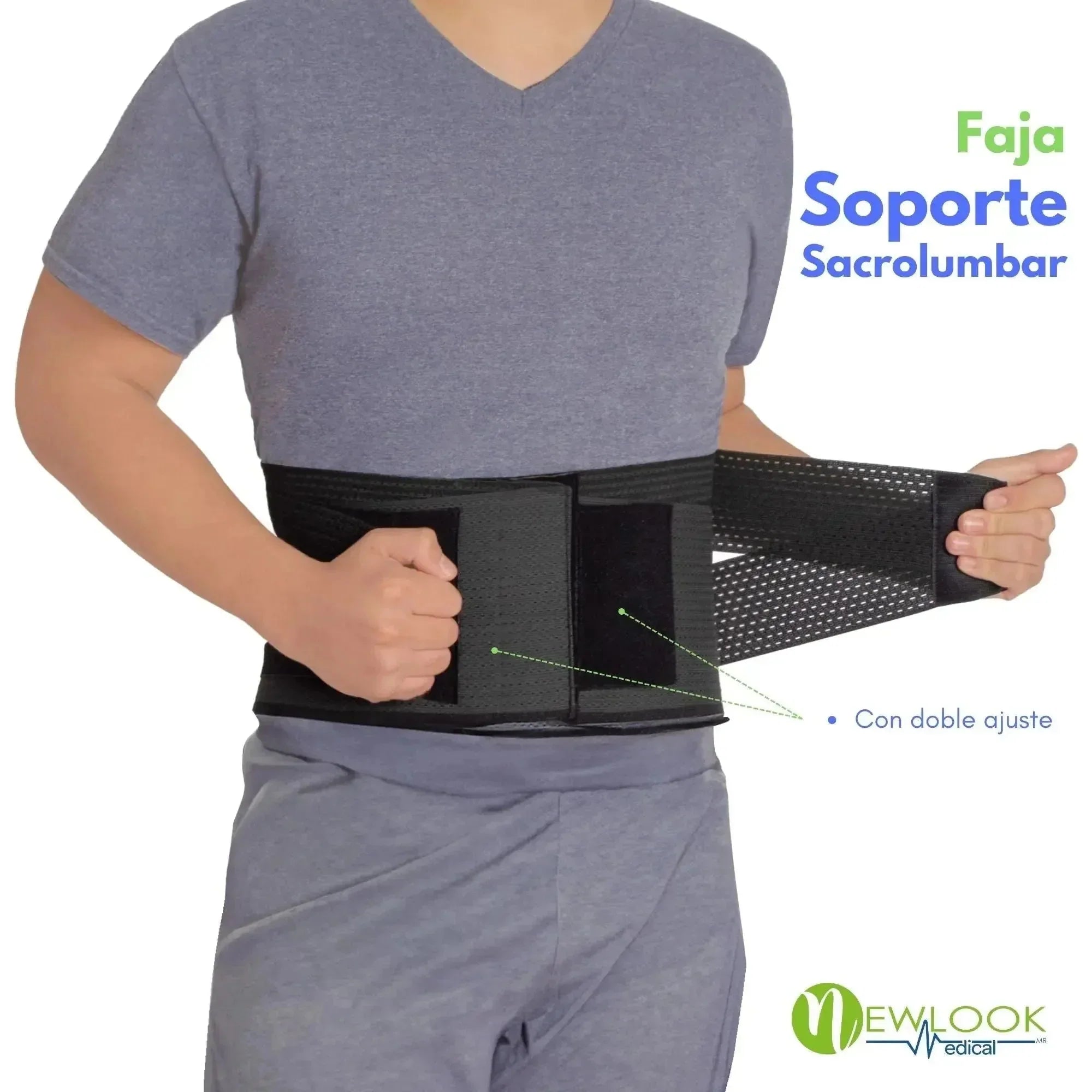 NEWLOOK MEDICAL Soporte Sacro Lumbar con Doble Ajuste - Alta Compresión - 7 Varillas flexibles