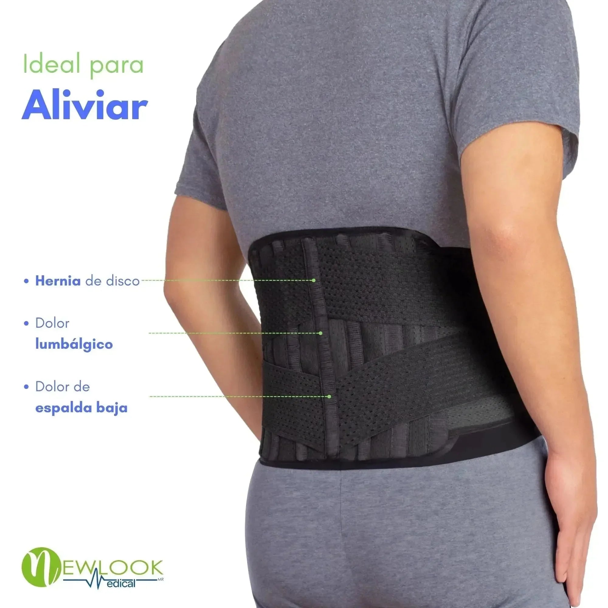 NEWLOOK MEDICAL Soporte Sacro Lumbar con Doble Ajuste - Alta Compresión - 7 Varillas flexibles